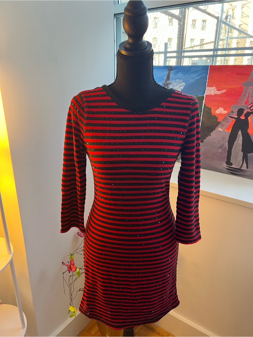 Express Red and Black Striped Midi Dress